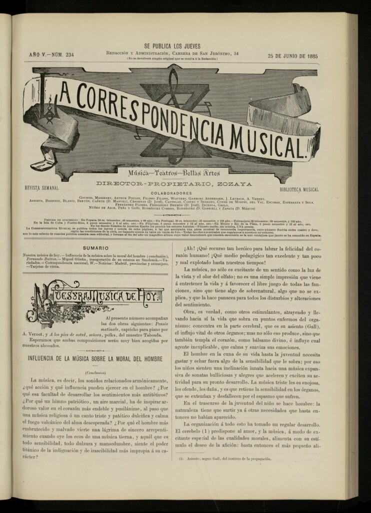 Miniatura de La Correspondencia musical : música, teatros, bellas artes, de 25 de junio de 1885, nº 234