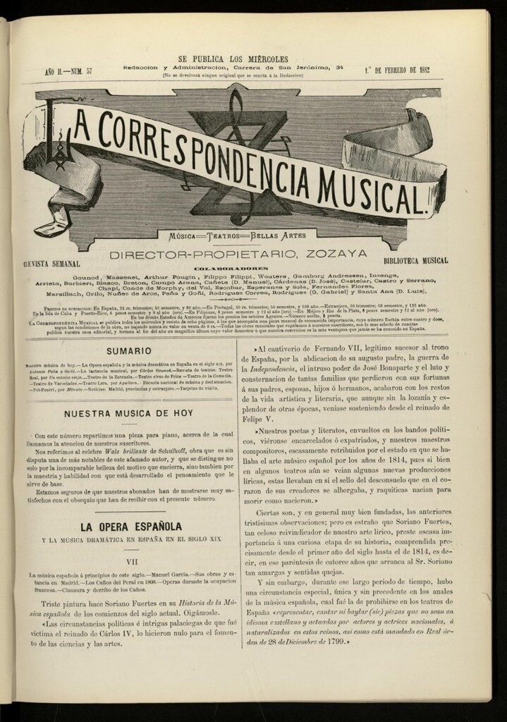 Miniatura de La Correspondencia musical : música, teatros, bellas artes, de 1 de febrero de 1882, nº 57