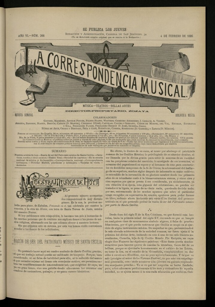 Miniatura de La Correspondencia Musical del 4 de febrero de 1886, nº 266