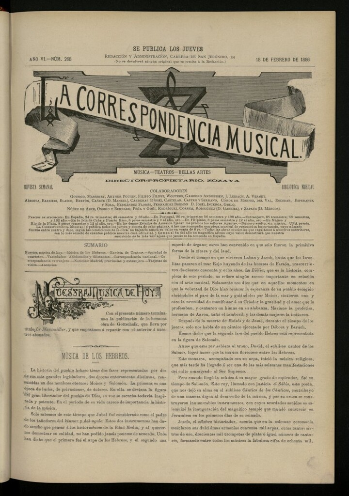 Miniatura de La Correspondencia Musical del 18 de febrero de 1886, nº 268