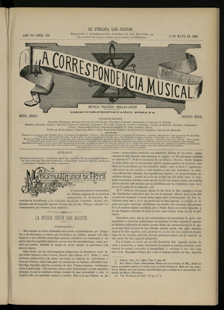 Miniatura de La Correspondencia Musical del 6 de mayo de 1886, nº 279