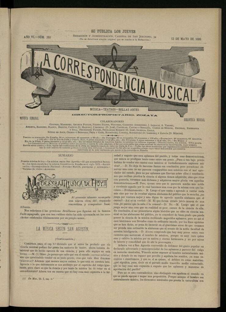 Miniatura de La Correspondencia Musical del 13 de mayo de 1886, nº 280