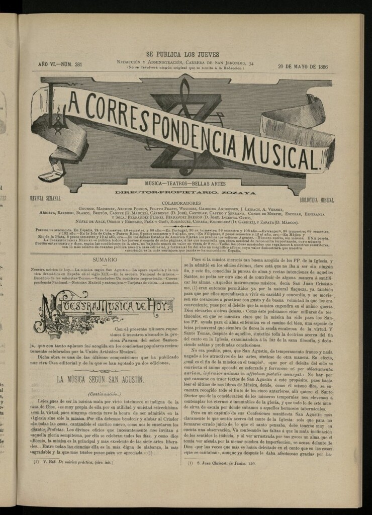 Miniatura de La Correspondencia Musical del 20 de mayo de 1886, nº 281