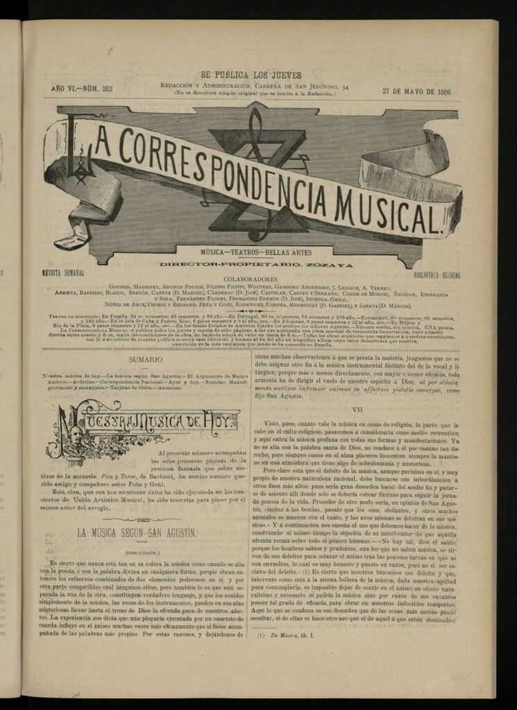 Miniatura de La Correspondencia Musical del 27 de mayo de 1886, nº 282
