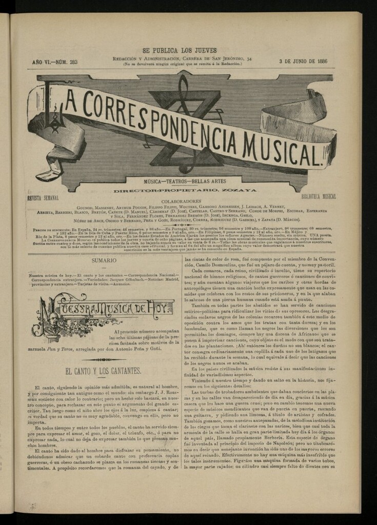 Miniatura de La Correspondencia Musical del 3 de junio de 1886, nº 283