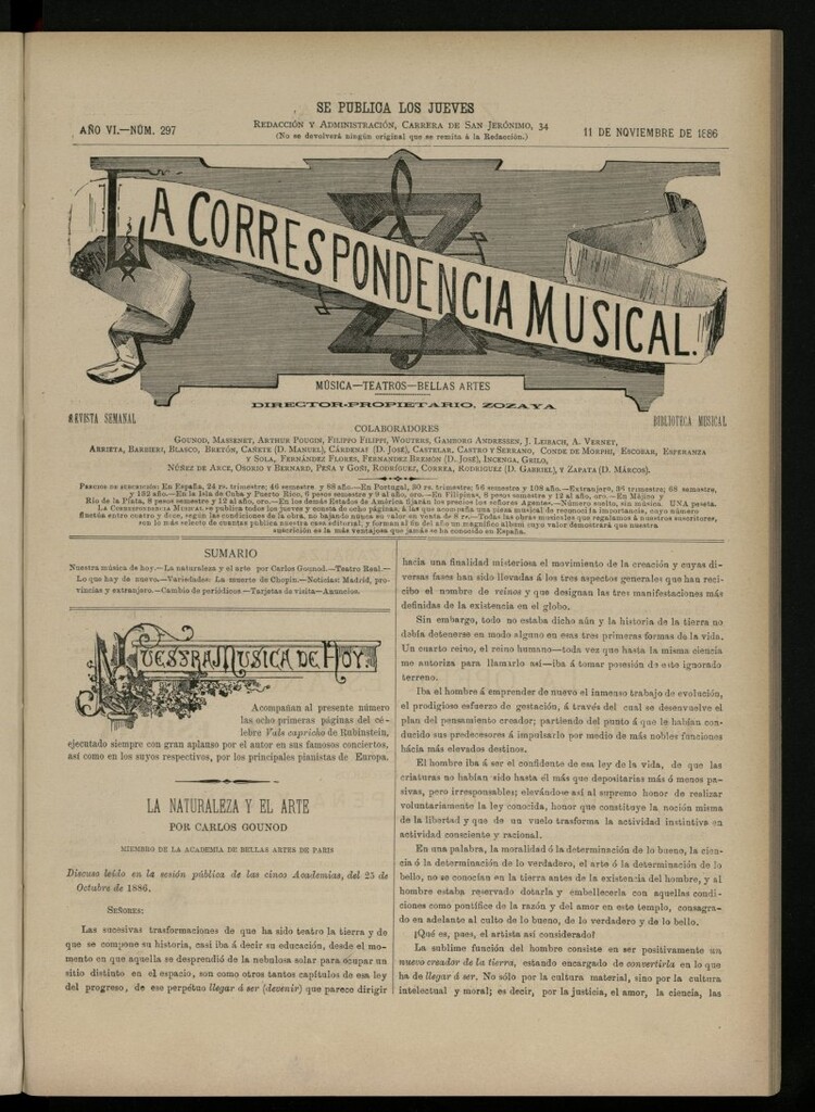 Miniatura de La Correspondencia Musical del 11 de noviembre de 1886, nº 297