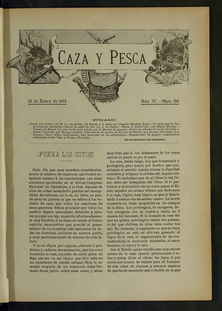 Miniatura de Caza y Pesca, de 15 de enero de 1914, nº 66