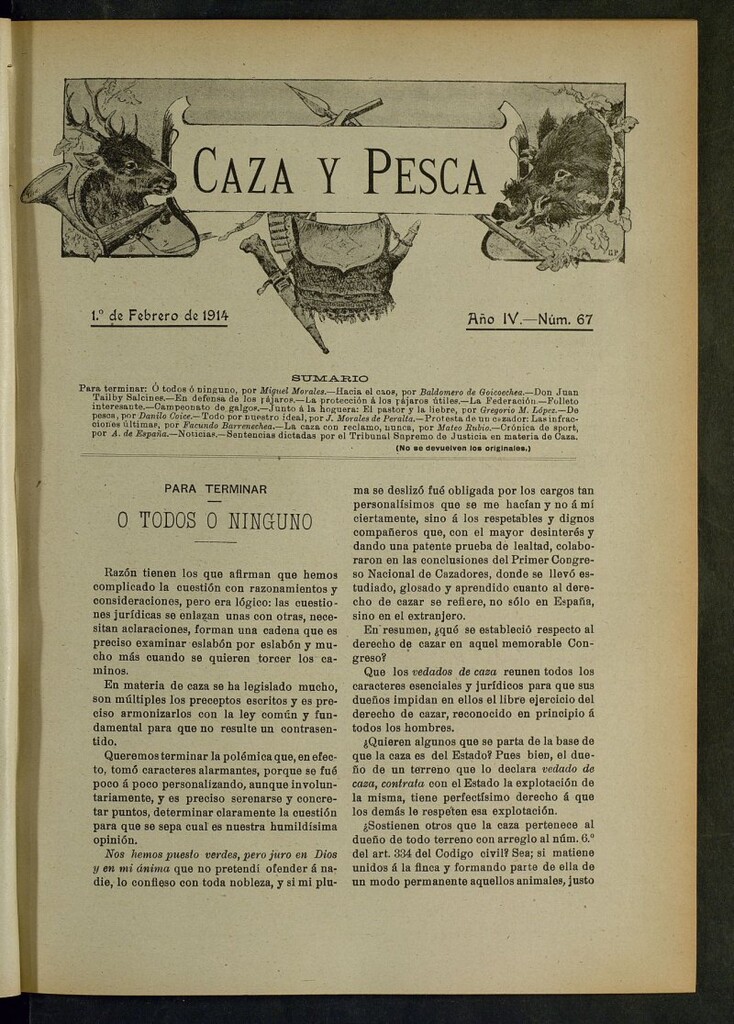 Miniatura de Caza y Pesca, de 1 de febrero de 1914, nº 67