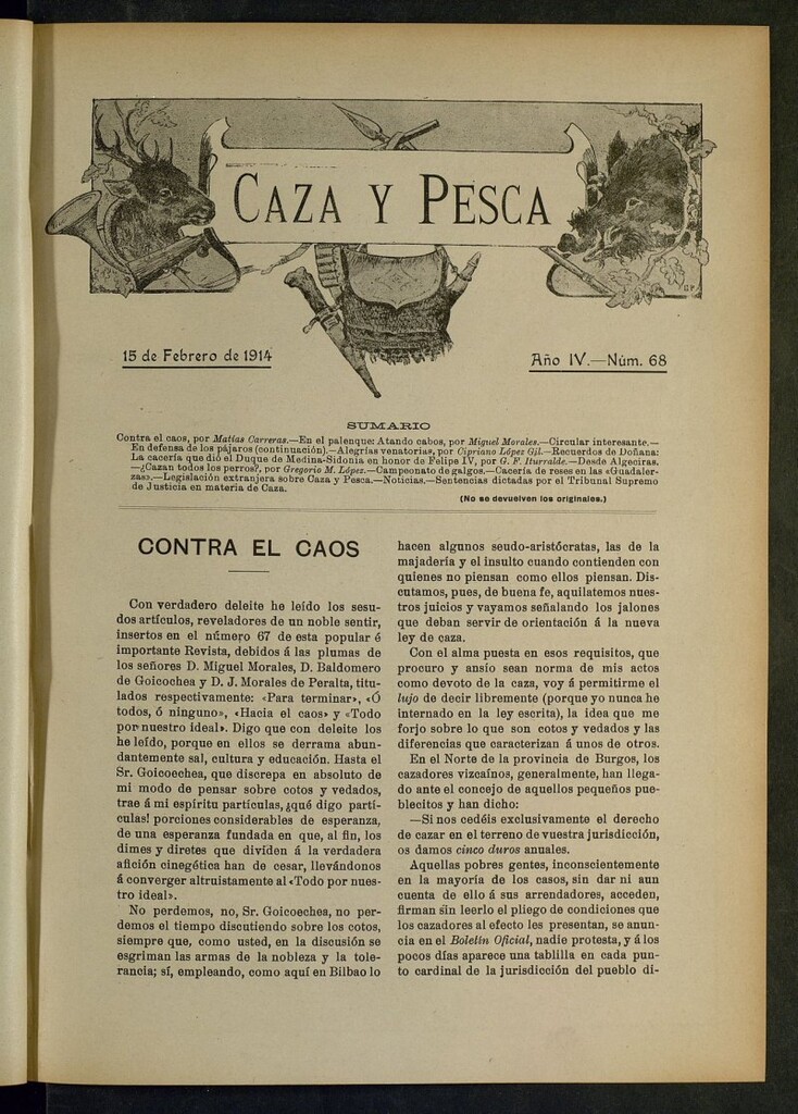 Miniatura de Caza y Pesca, de 15 de febrero de 1914, nº 68