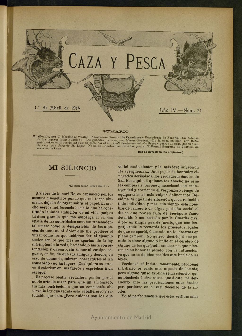 Miniatura de Caza y Pesca, de 1 de abril de 1914, nº 71