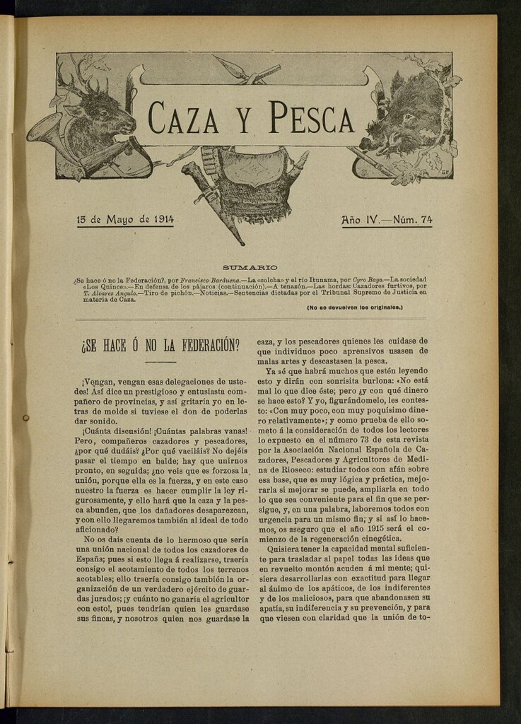 Miniatura de Caza y Pesca, de 15 de mayo de 1914, nº 74
