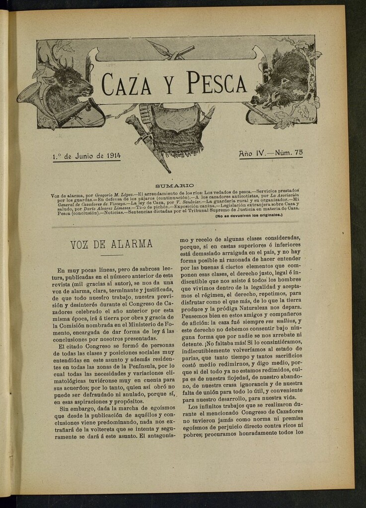 Miniatura de Caza y Pesca, de 1 de junio de 1914, nº 75