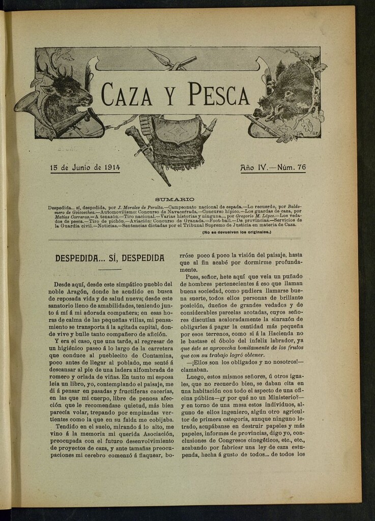 Miniatura de Caza y Pesca, de 15 de junio de 1914, nº 76