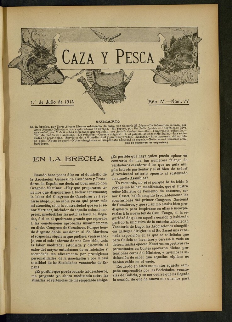 Miniatura de Caza y Pesca, de 1 de julio de 1914, nº 77