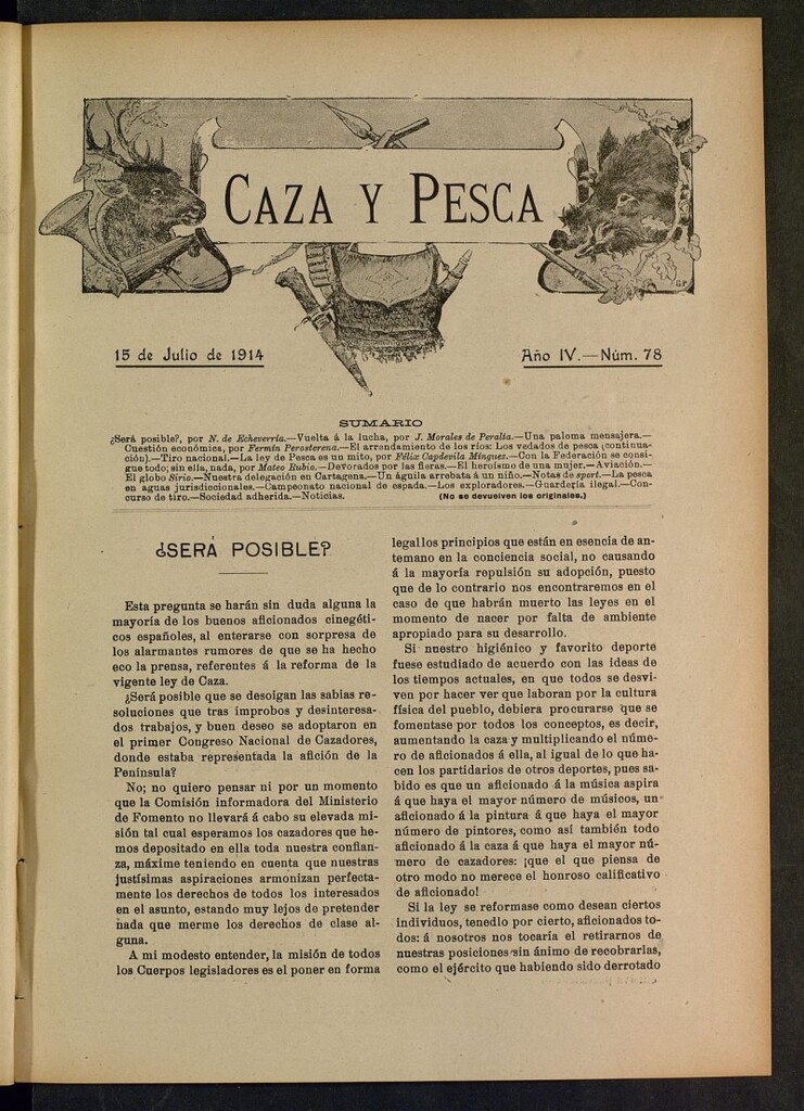 Miniatura de Caza y Pesca, de 15 de julio de 1914, nº 78