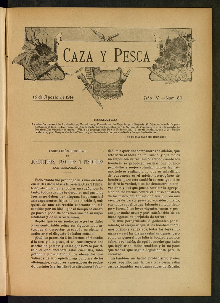 Miniatura de Caza y Pesca, de 15 de agosto de 1914, nº 80