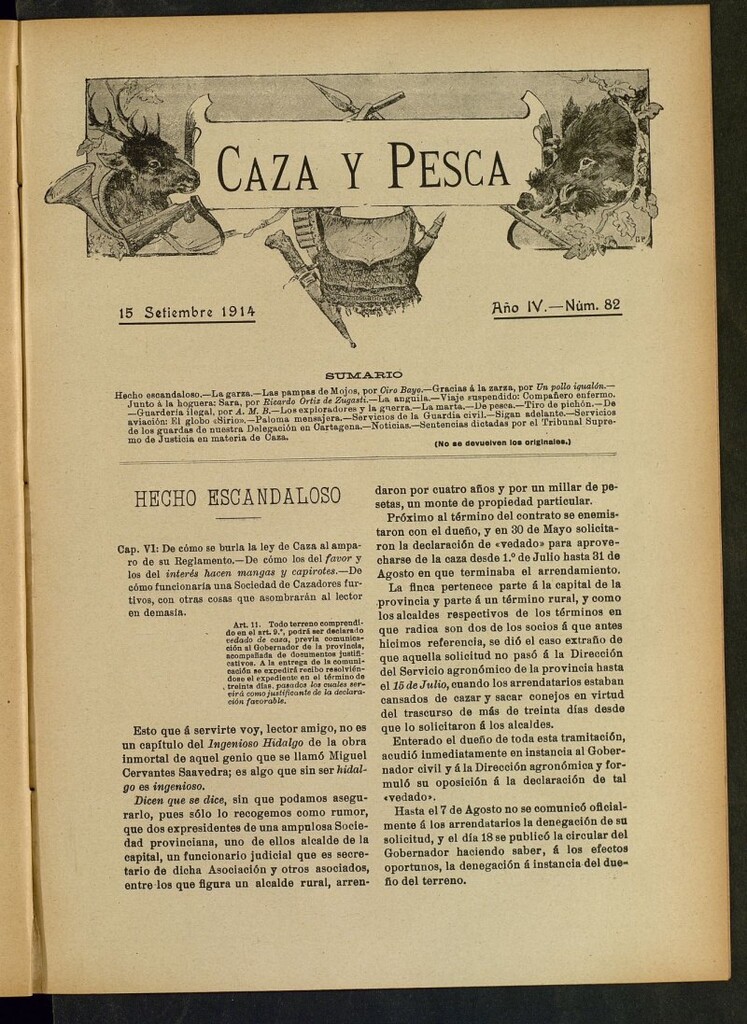 Miniatura de Caza y Pesca, de 15 de septiembre de 1914, nº 82