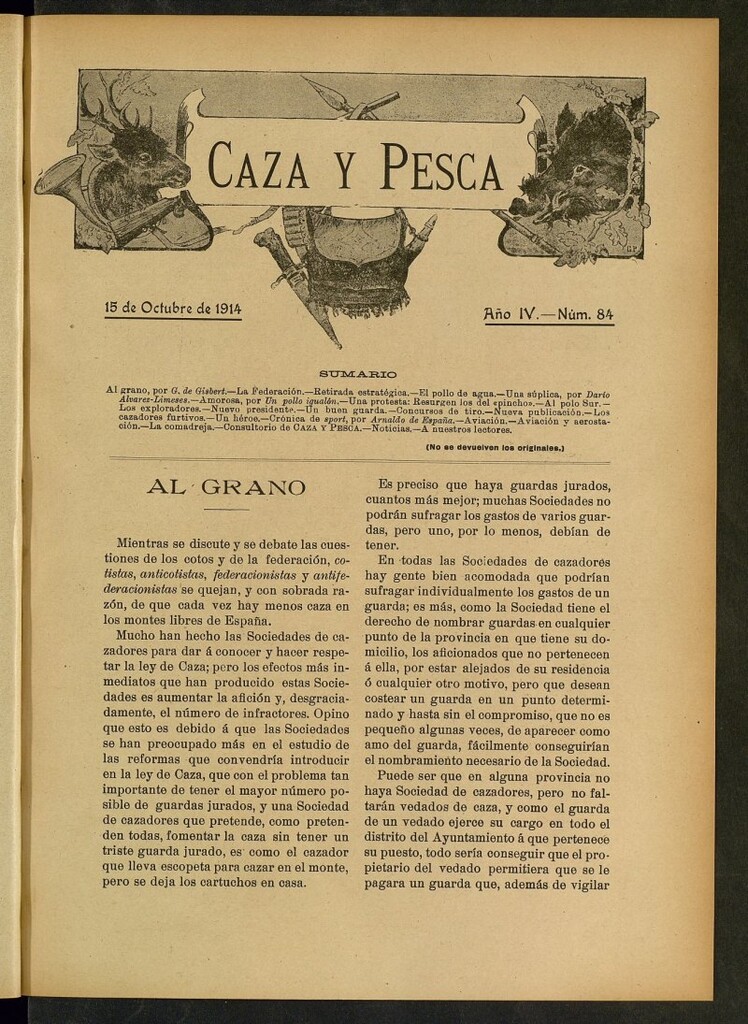 Miniatura de Caza y Pesca, de 15 de octubre de 1914, nº 84