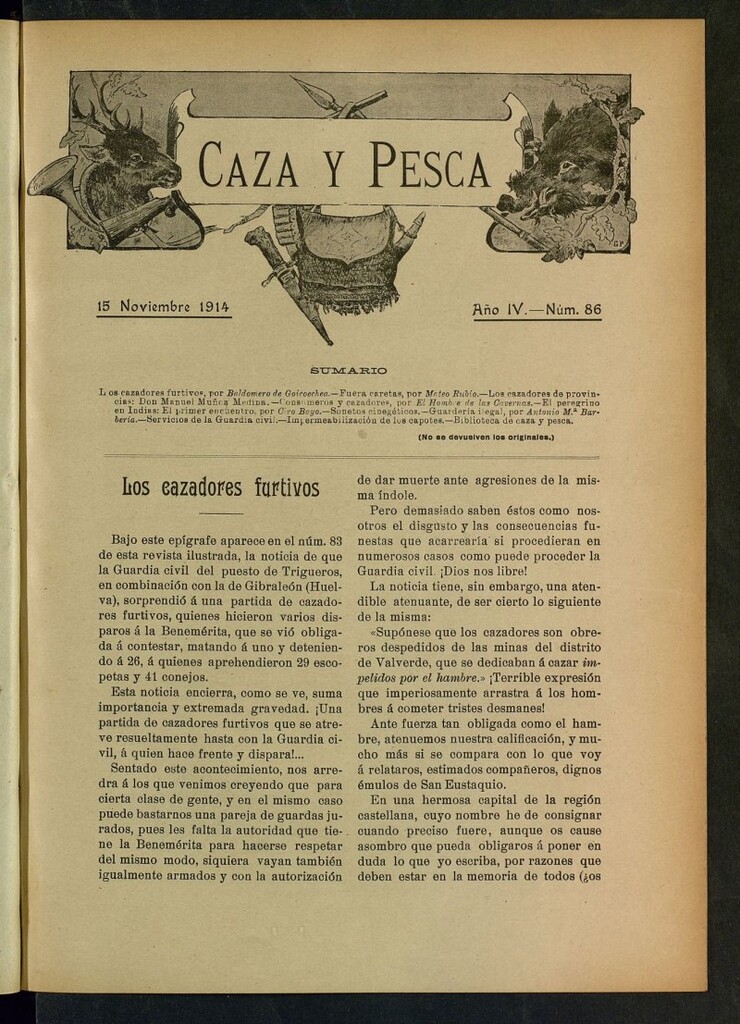 Miniatura de Caza y Pesca, de 15 de noviembre de 1914, nº 86
