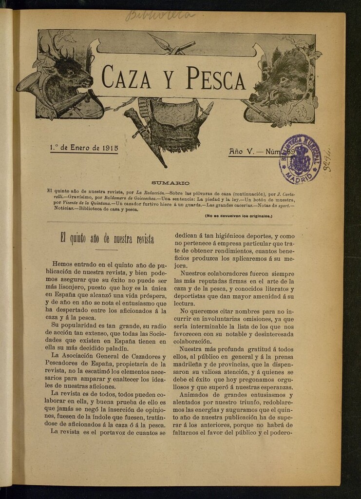 Miniatura de Caza y Pesca, de 1 de enero de 1915, nº 89