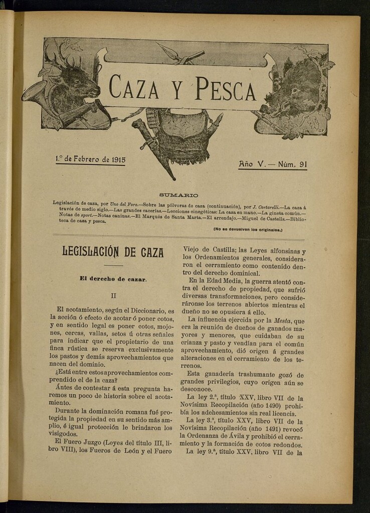 Miniatura de Caza y Pesca , de 1 de febrero de 1915, nº 91