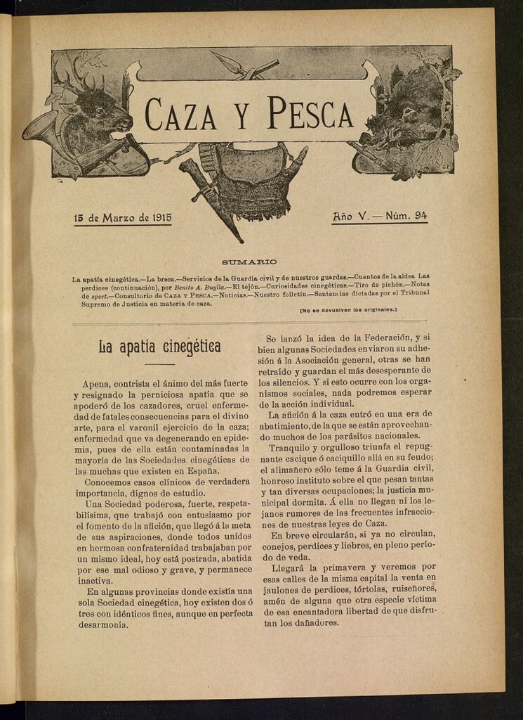 Miniatura de Caza y Pesca, de 15 de marzo de 1915, nº 94