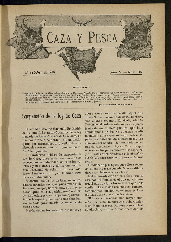 Miniatura de Caza y Pesca, de 1 de abril de 1915, nº 95
