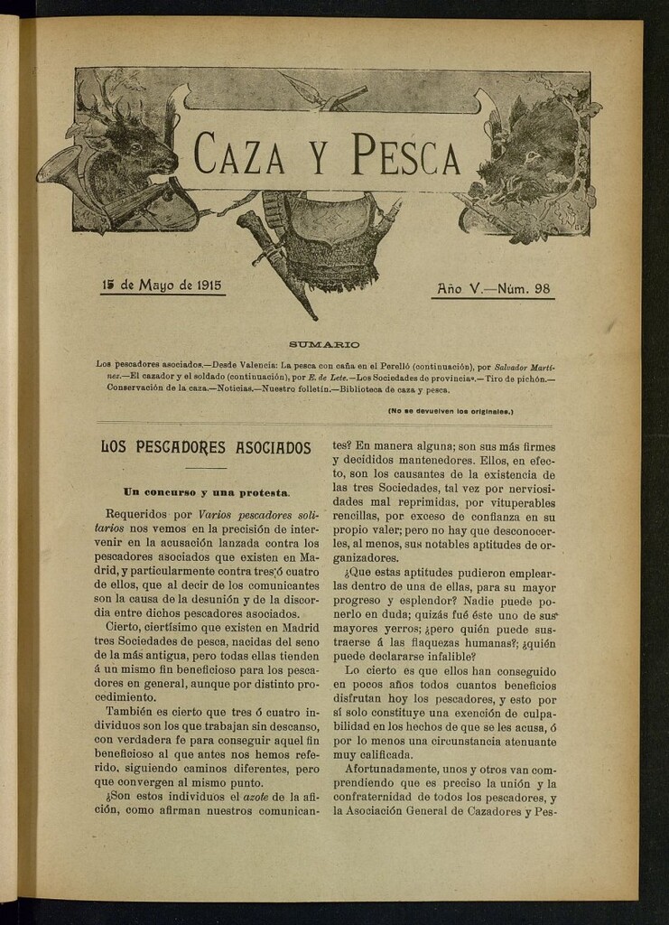 Miniatura de Caza y Pesca, de 15 de mayo de 1915, nº 98