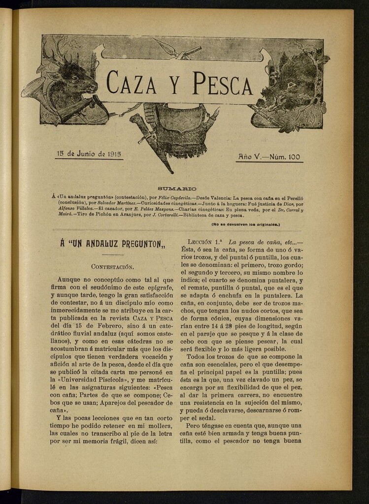 Miniatura de Caza y Pesca, de 15 de junio de 1915, nº 100