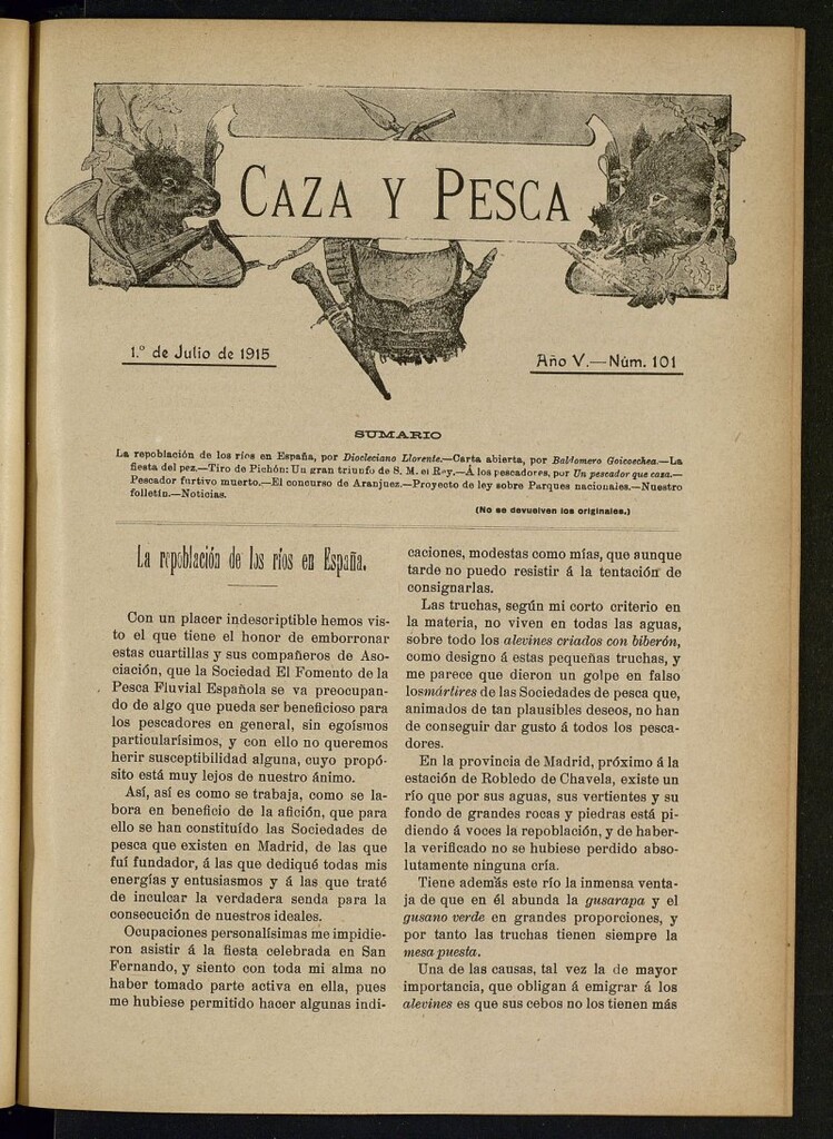 Miniatura de Caza y Pesca, de 1 de julio de 1915, nº 101