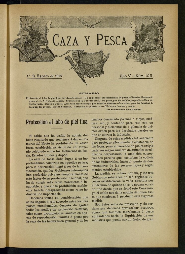 Miniatura de Caza y Pesca, de 1 de agosto de 1915, nº 103