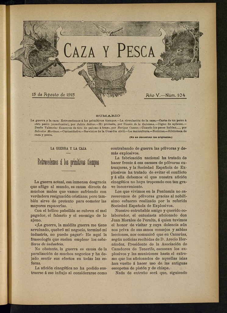 Miniatura de Caza y Pesca, de 15 de agosto de 1915, nº 104