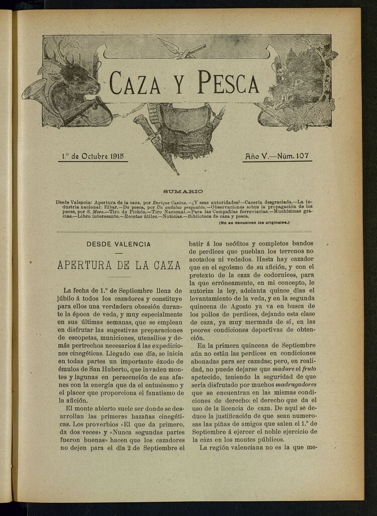 Miniatura de Caza y Pesca, de 1 de octubre de 1915, nº 107