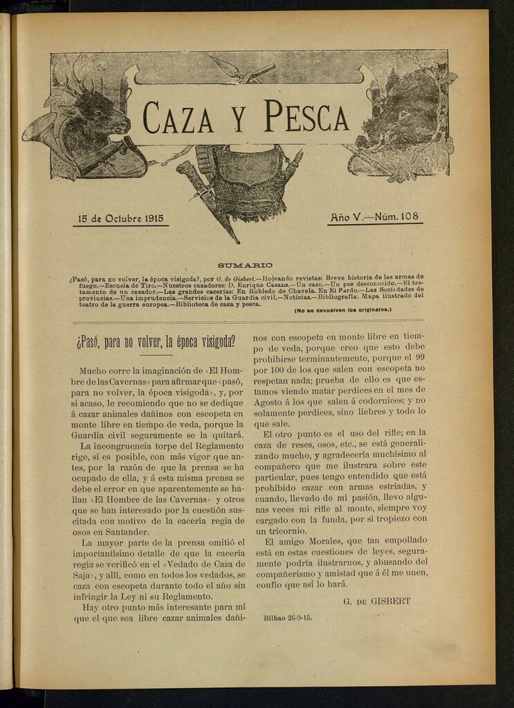 Miniatura de Caza y Pesca, de 15 de octubre de 1915, nº 108