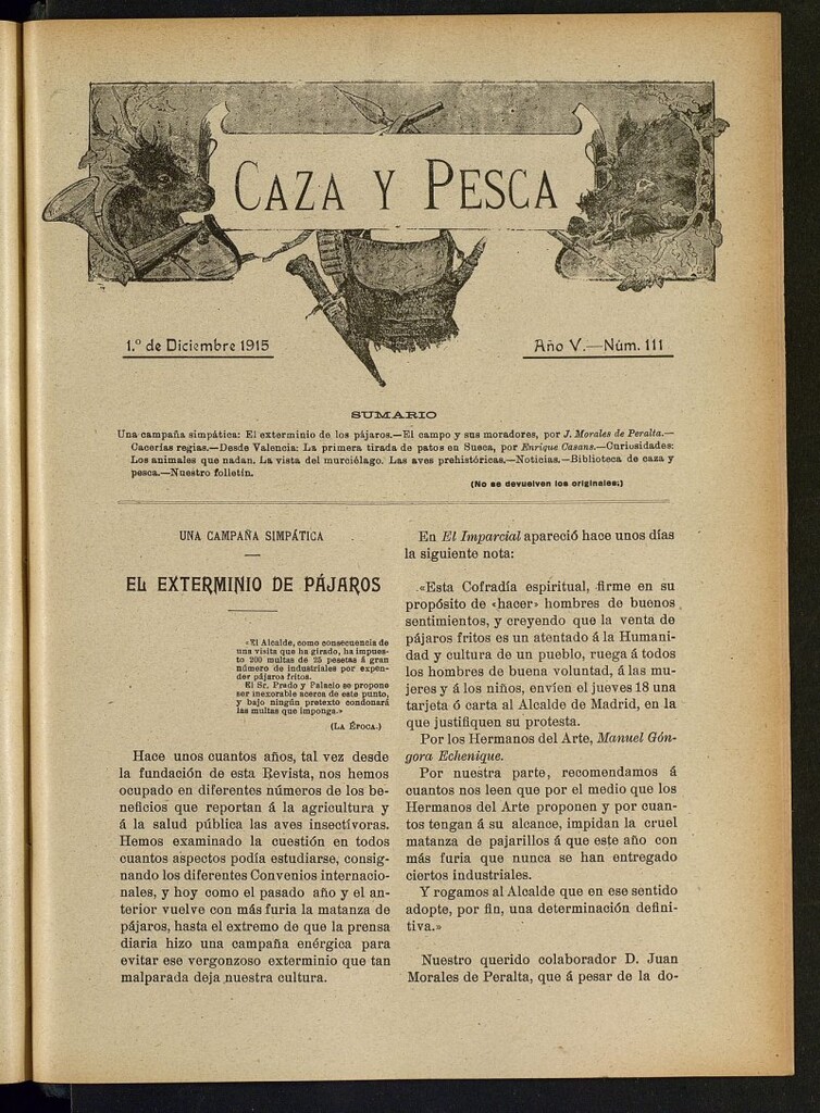 Miniatura de Caza y Pesca, de 1 de diciembre de 1915, nº 111