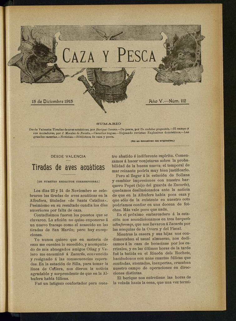 Miniatura de Caza y Pesca, de 15 de diciembre de 1915, nº 112