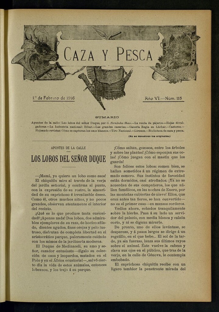 Miniatura de Caza y Pesca, de 1 de febrero de 1916, nº 115