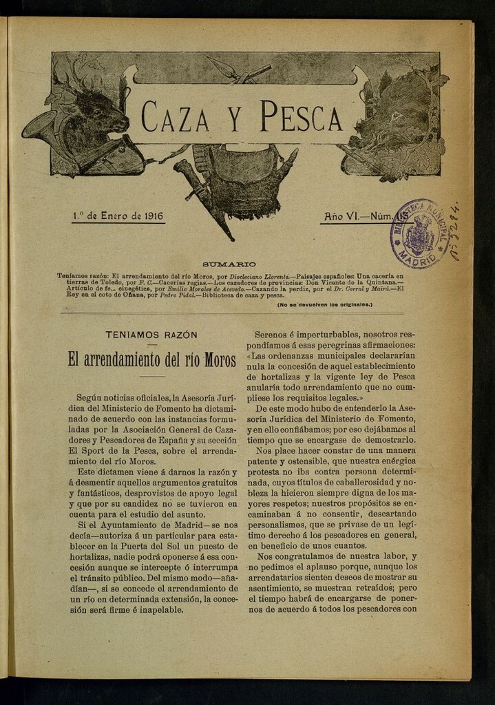 Miniatura de Caza y Pesca, de 1 de enero de 1916, nº 113