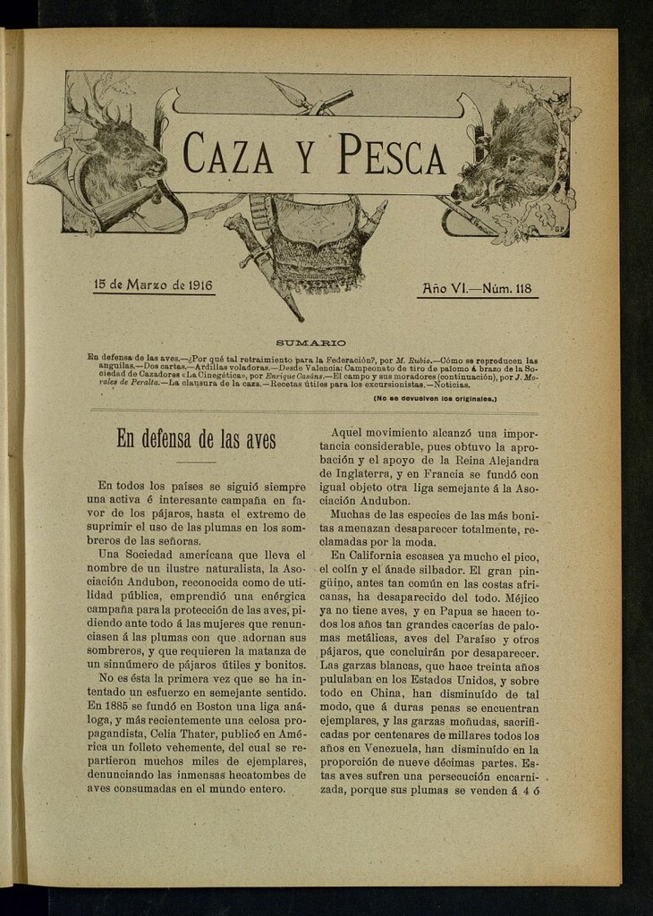 Miniatura de Caza y Pesca, de 15 de marzo de 1916, nº 118