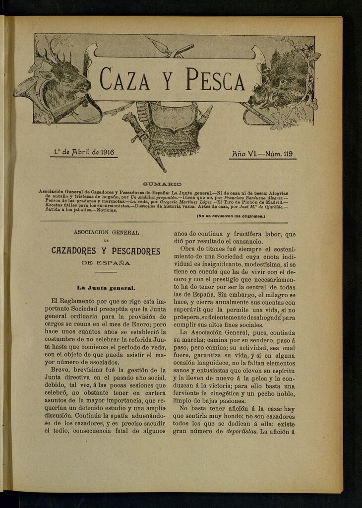Miniatura de Caza y Pesca, de 1 de abril de 1916, nº 119