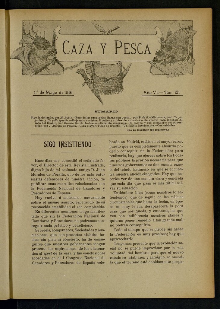 Miniatura de Caza y Pesca, de 1 de mayo de 1916, nº 121