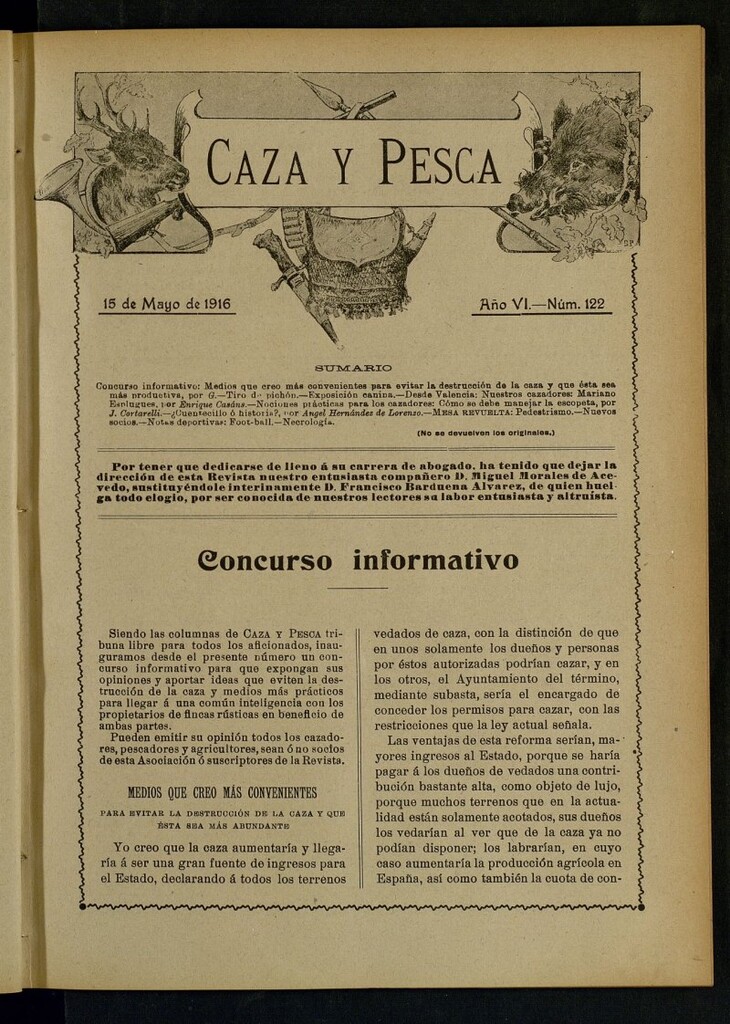Miniatura de Caza y Pesca, de 15 de mayo de 1916, nº 122