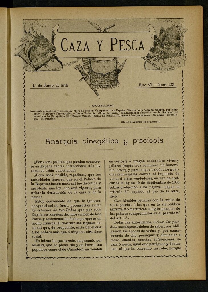 Miniatura de Caza y Pesca, de 1 de junio de 1916, nº 123