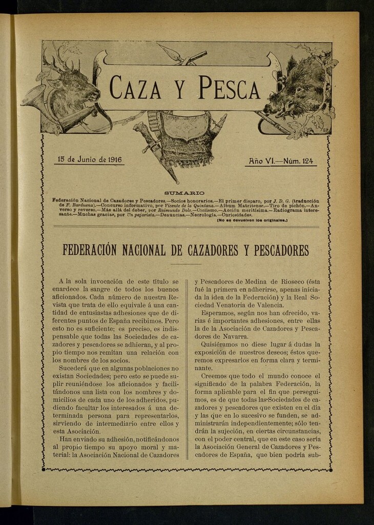 Miniatura de Caza y Pesca, de 15 de junio de 1916, nº 124