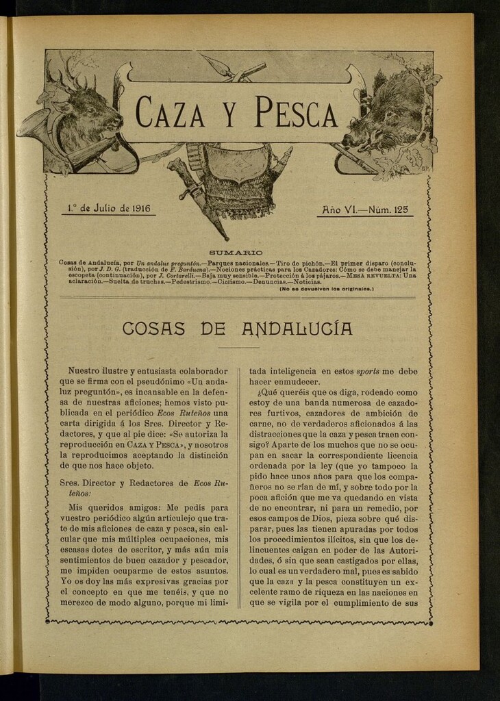 Miniatura de Caza y Pesca, de 1 de julio de 1916, nº 125