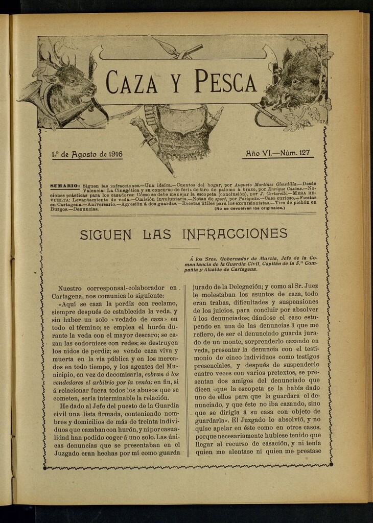Miniatura de Caza y Pesca, de 1 de agosto de 1916, nº 127