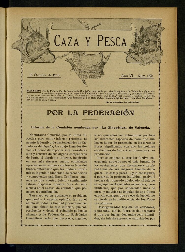 Miniatura de Caza y Pesca, de 15 de octubre de 1916, nº 132