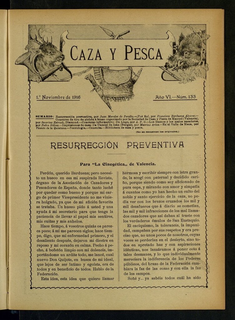 Miniatura de Caza y Pesca, de 1 de noviembre de 1916, nº 133