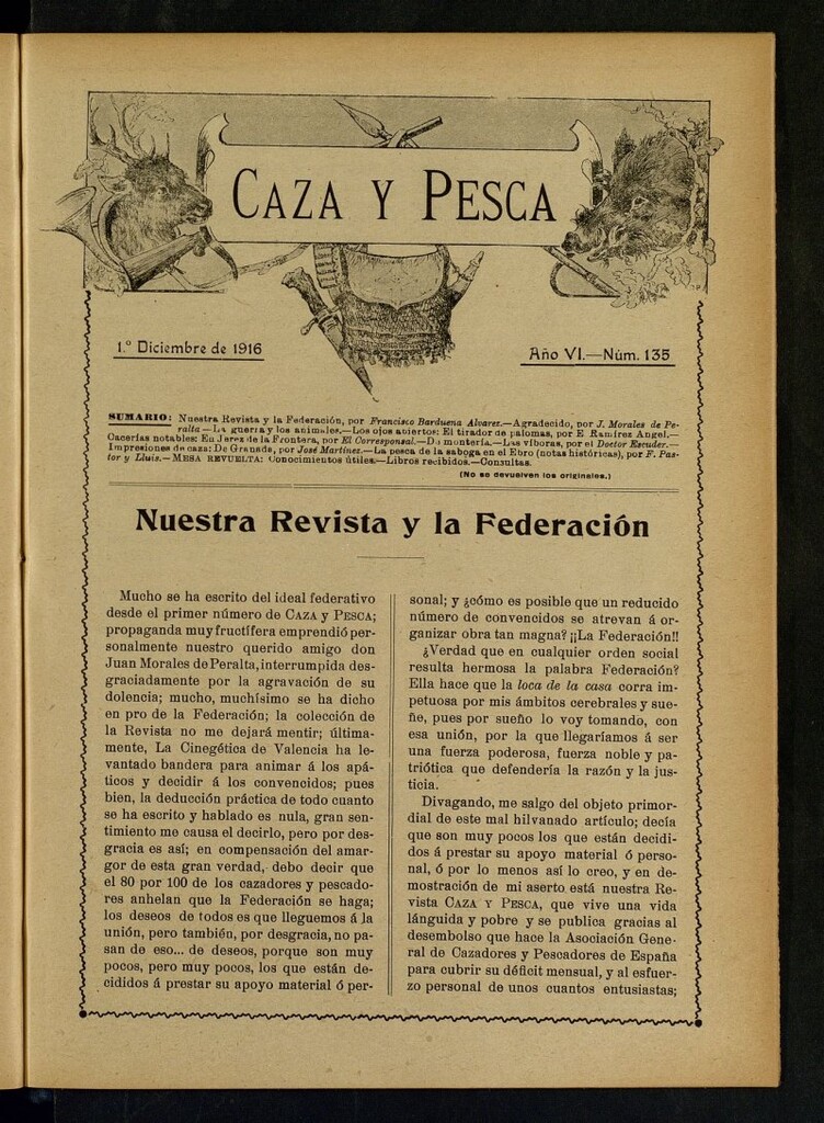 Miniatura de Caza y Pesca, de 1 de diciembre de 1916, nº 135