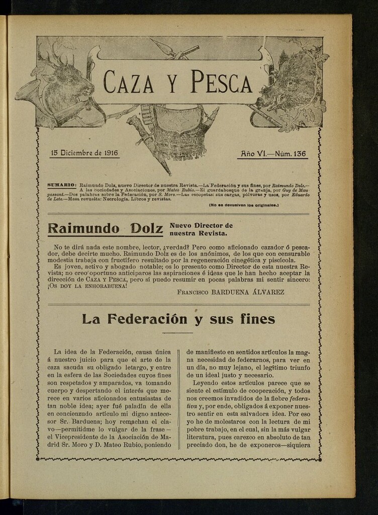 Miniatura de Caza y Pesca, de 15 de diciembre de 1916, nº 136